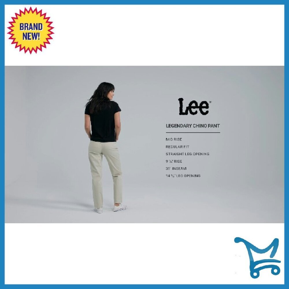 Regular Fit Stretch Chino Pants Mid Waist Straight Leg Casual - Picture 6 of 6